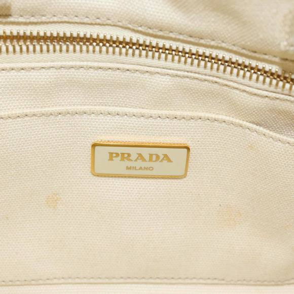 PRADA Canapa MM Hand Bag Canvas Cream Auth 83516 - Picture 14 of 16